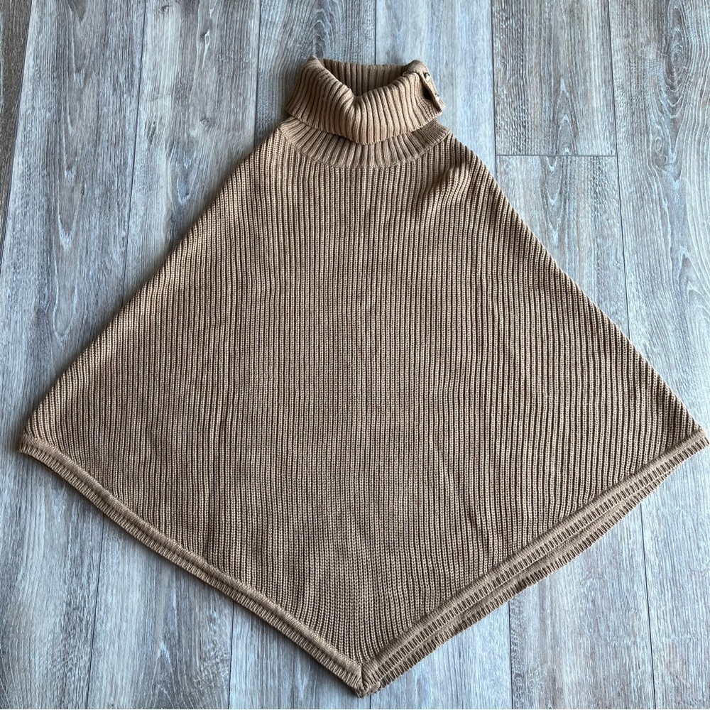 Michael Michael Kors Cape Sweater Turtleneck Camel Tan Gold Buttons NWT